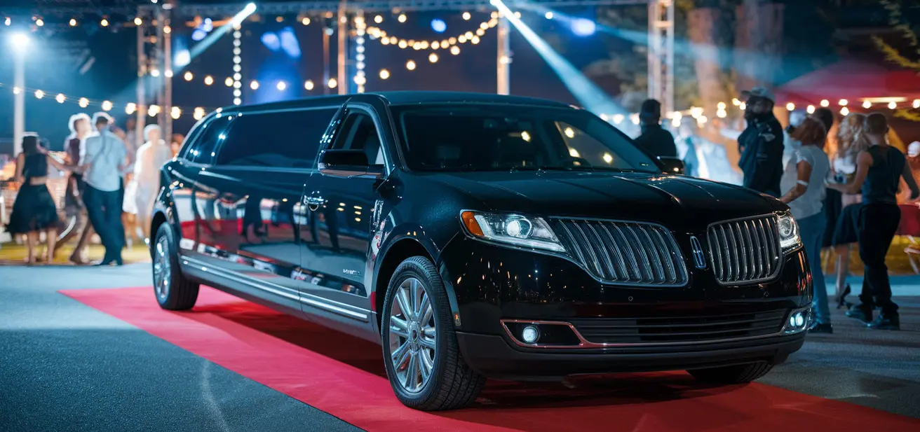 night party limo services a black limousine is parked on a red carpet