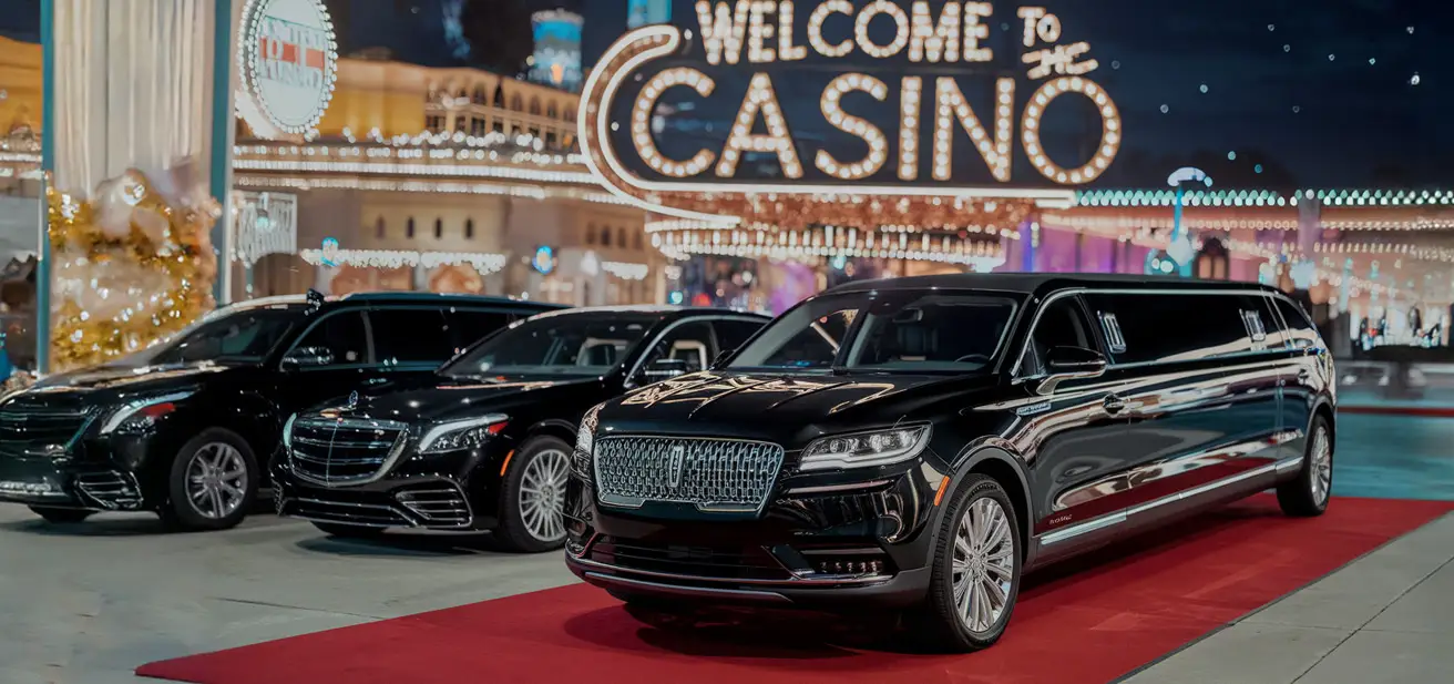 casino transportation a bunch of cars that are on a red carpet