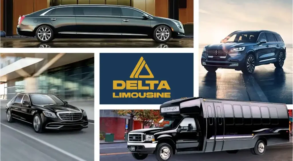 a collage of different vehicles including a limo and a truck