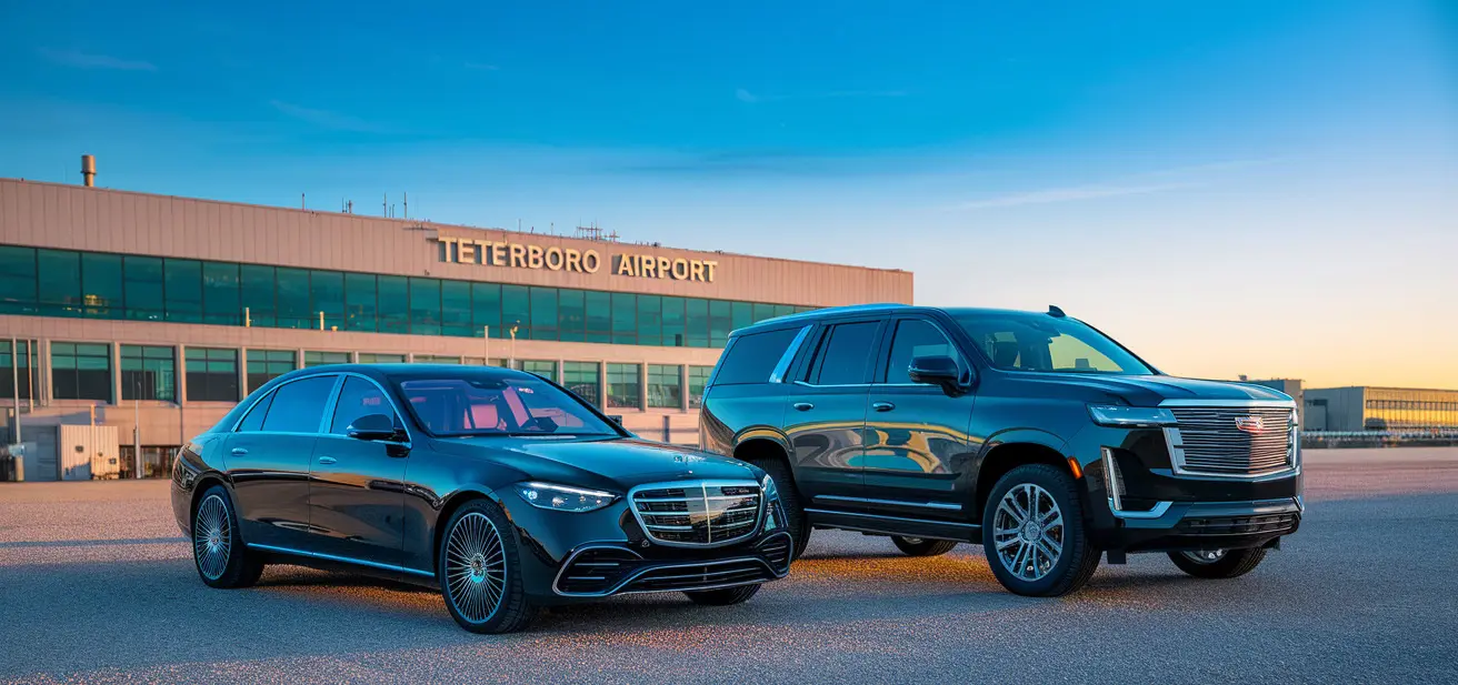 teterboro airport car service a couple of cars parked in front of a building