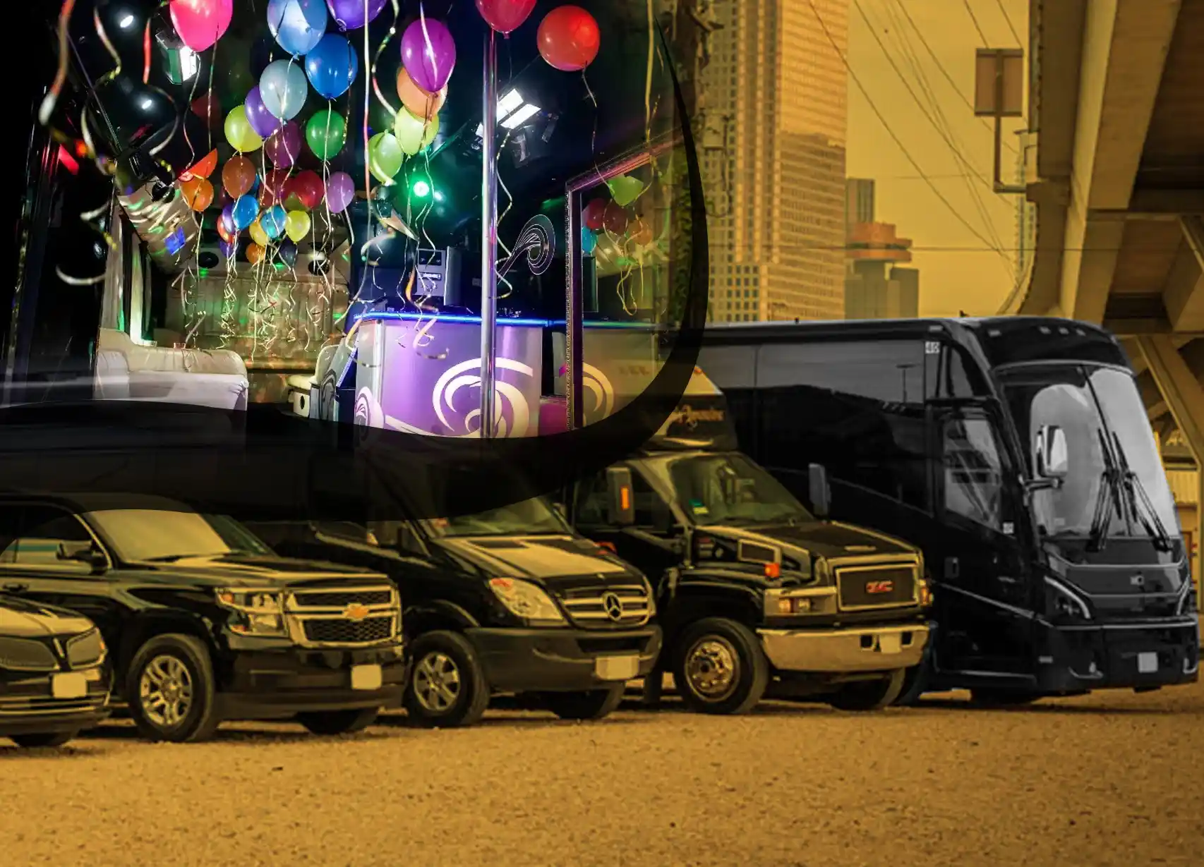 Limo birthday party service. a group of cars parked next to each other in a parking lot