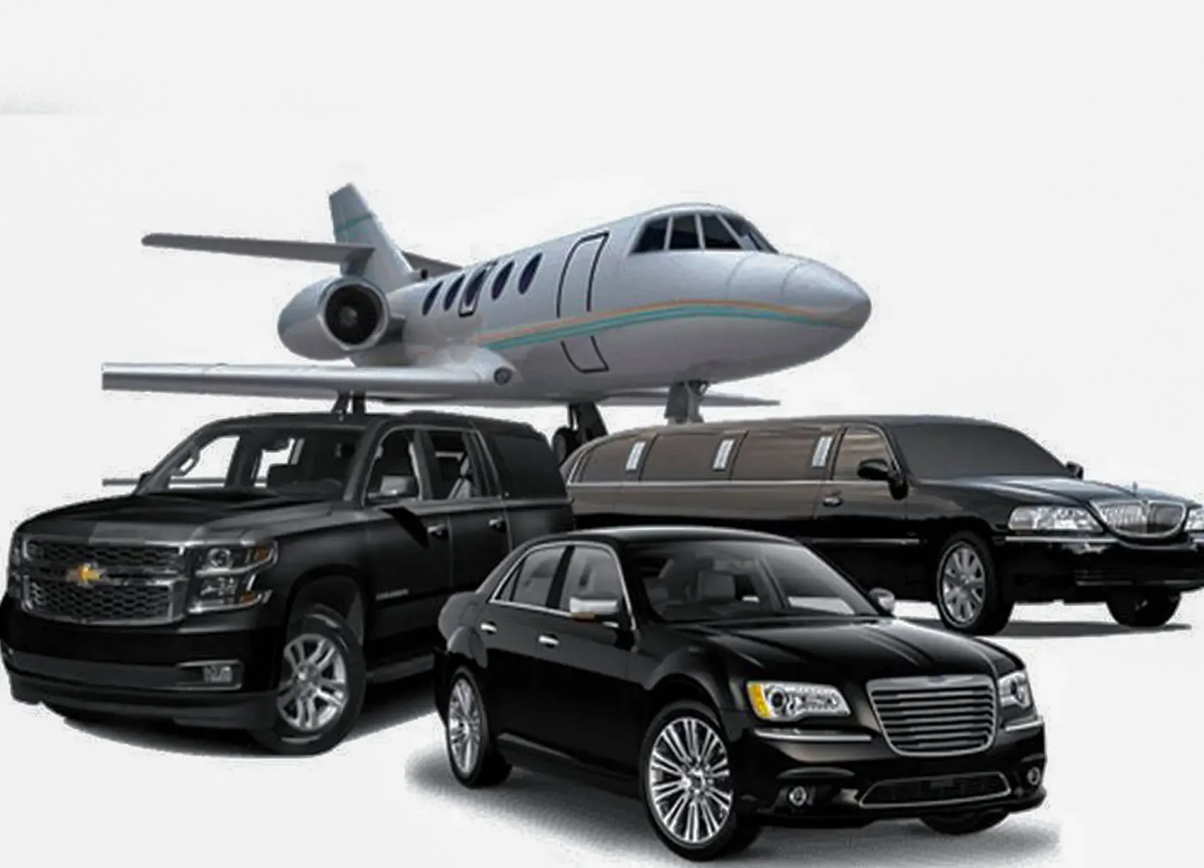 Limo Cost Per Hour a group of cars parked next to each other in front of a plane