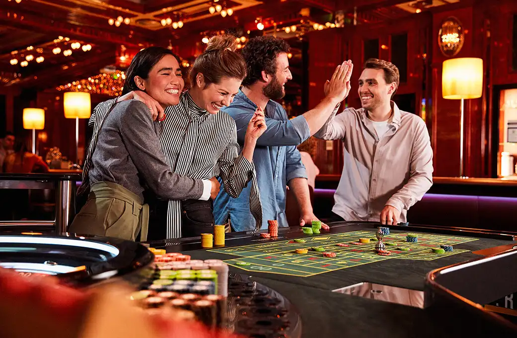 a group of people playing a game of crap at a casino. limo service in New York.