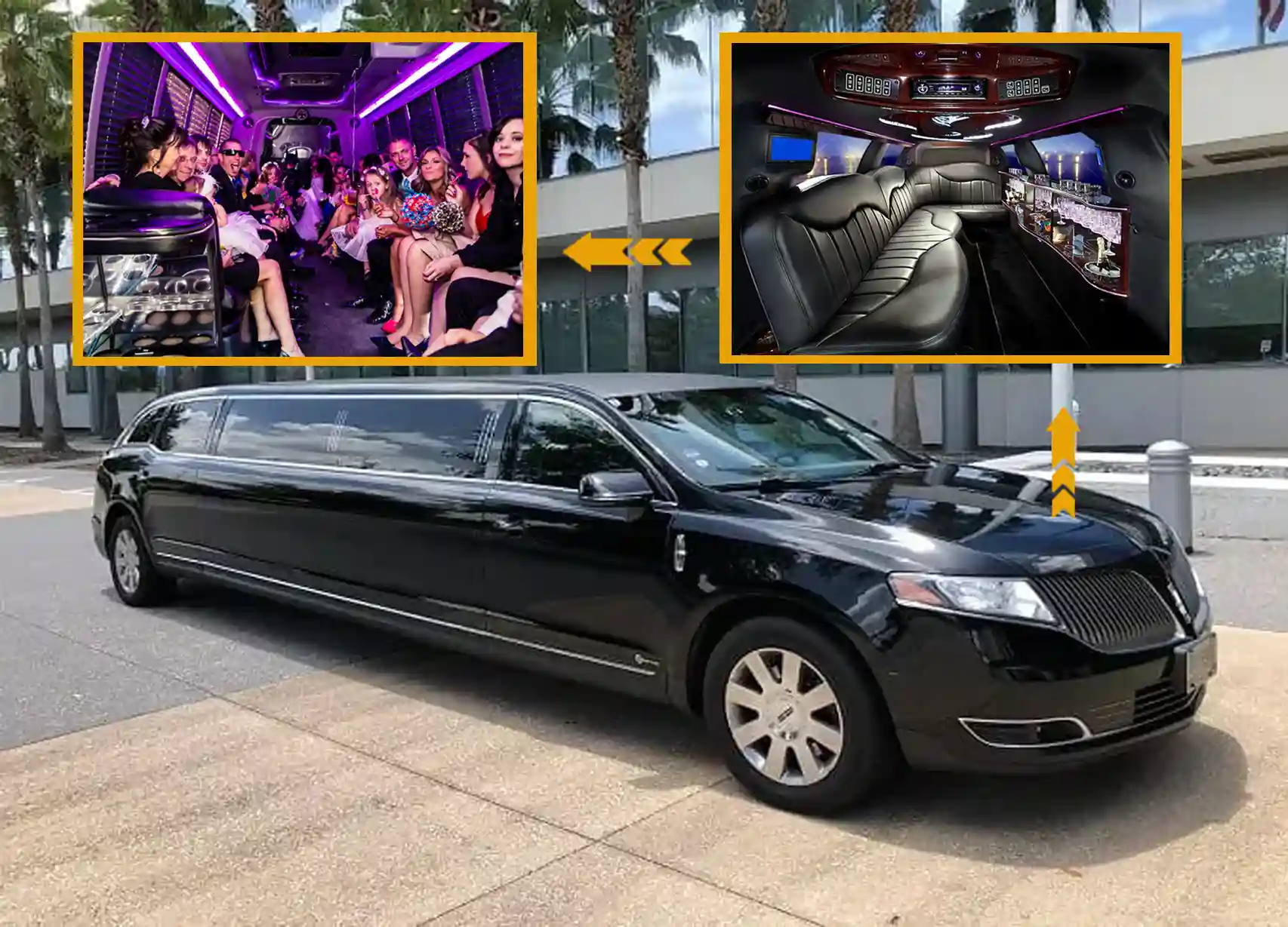 Limo birthday party service. a limousine is parked on the side of the road