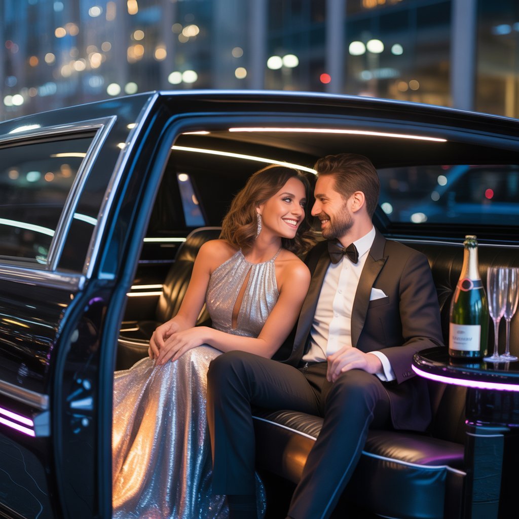 couples enjoying limo ride